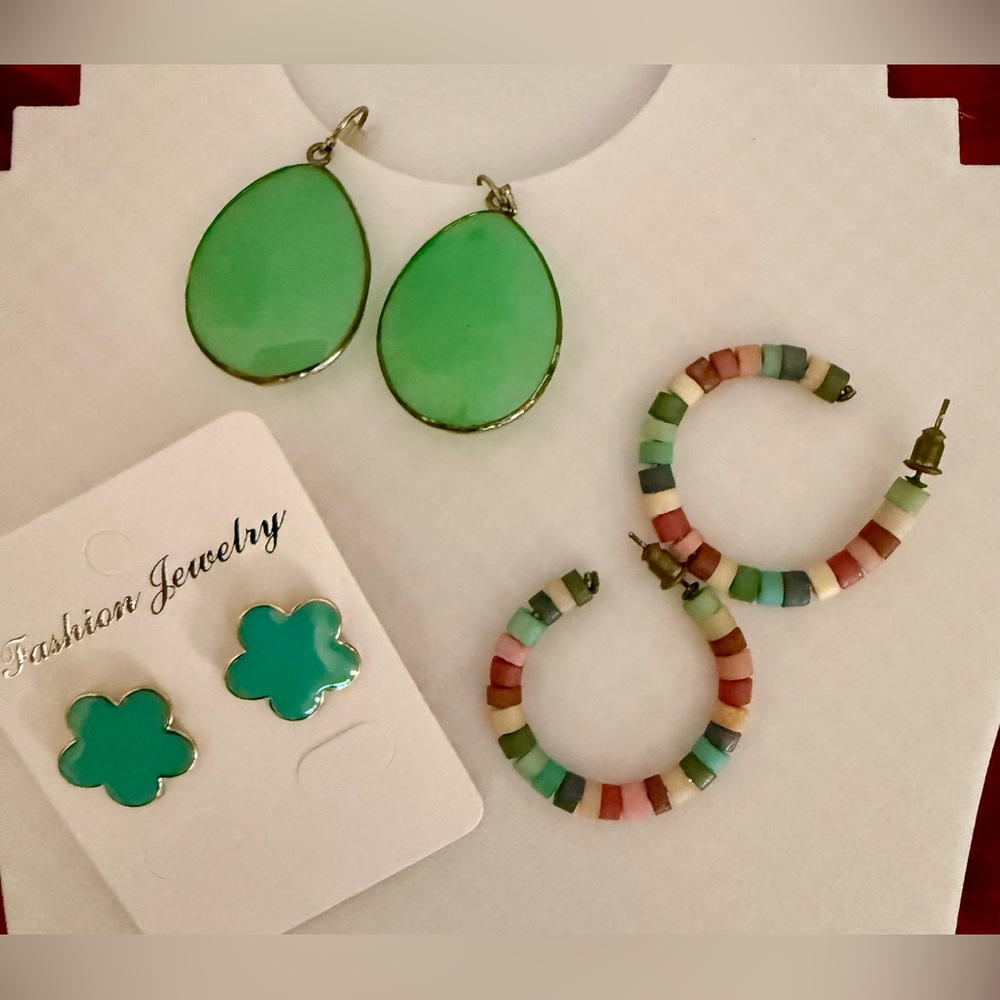 Green and Multicolor Earrings Set 3 pairs. NWOT